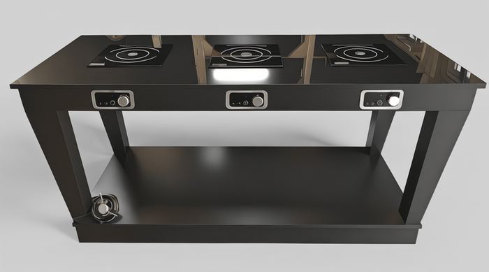Induction range built into a banquet table