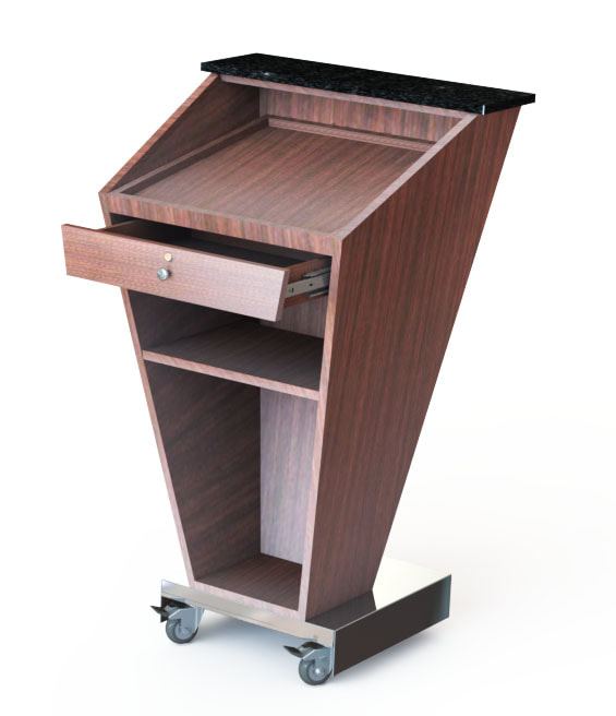Tapered wood podium with stone top