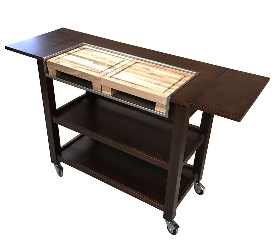 Gueridon with (2) Butcher Blocks & (2) Drop Leaf