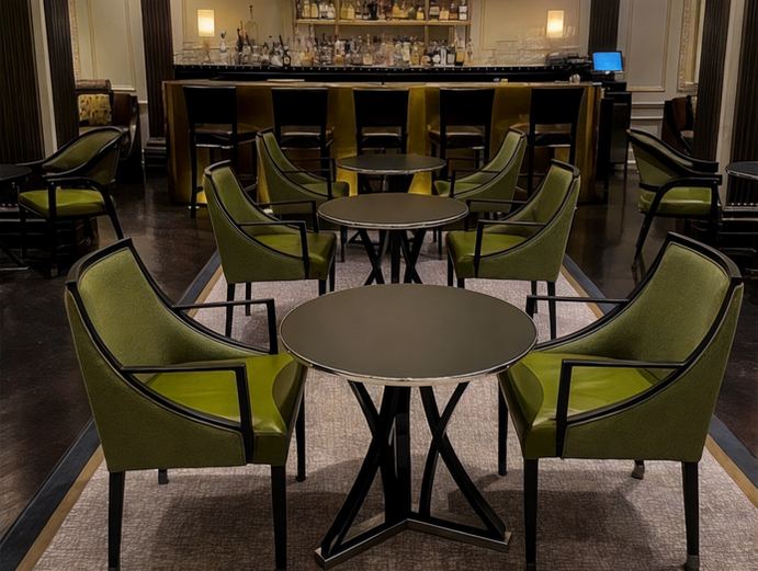 The finished dining tables installed in the restaurant